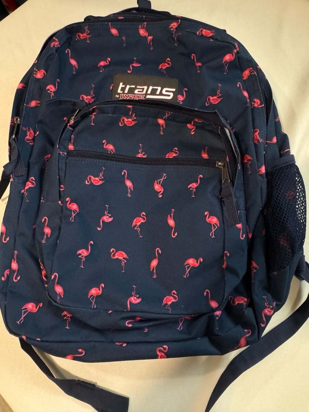 JanSport Trans Flamingo Backpack Navy Pink Multi Pocket School Travel Bag